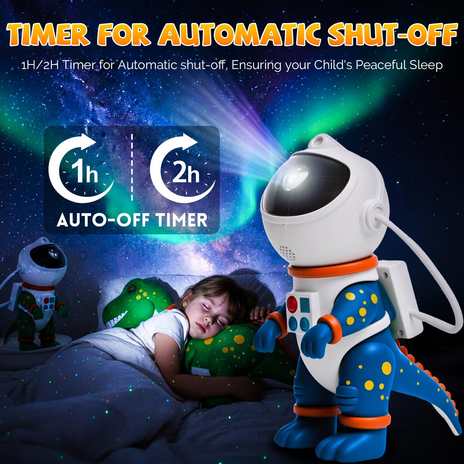ZONSUSE Projecteur Ciel Etoile Dinosaure Astronaute, Veilleuse Galaxy avec 8 Modes, Rotation 360°, Télécommande & Minuteur, Lampe Ambiance Chambre pour Enfants, Adultes, Fêtes & Cadeaux (Bleu)