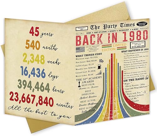 Tarjeta de regalo jumbo de cumpleaños 45 para mujeres y hombres, tarjeta de feliz cumpleaños de 45 años para marido y esposa, decoraciones retro de