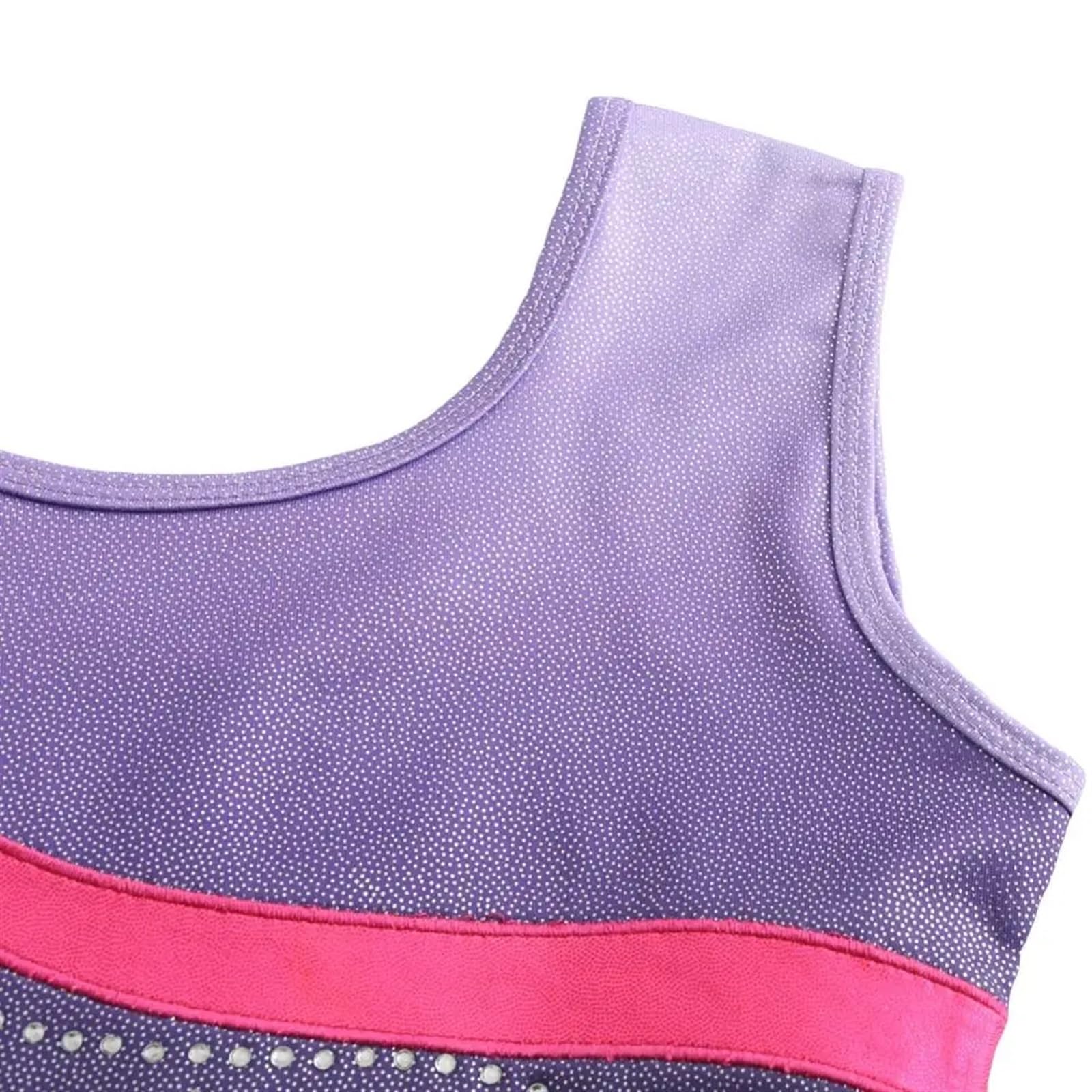 Maillot Gimnasia Ritmica Leotardo de Ballet for niñas Gimnasia sin Mangas Leotardo Profesional de una Pieza con Brillo de Rhineston(P,6)