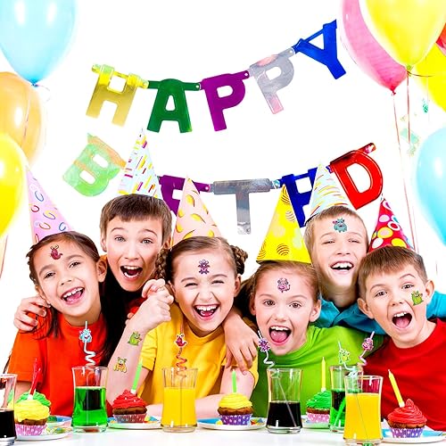 Miniatura 7 de Outus 48 popotes de plástico de monstruo para niños, calcomanías reutilizables para bebidas de cóctel con decoración de dibujos animados para niños