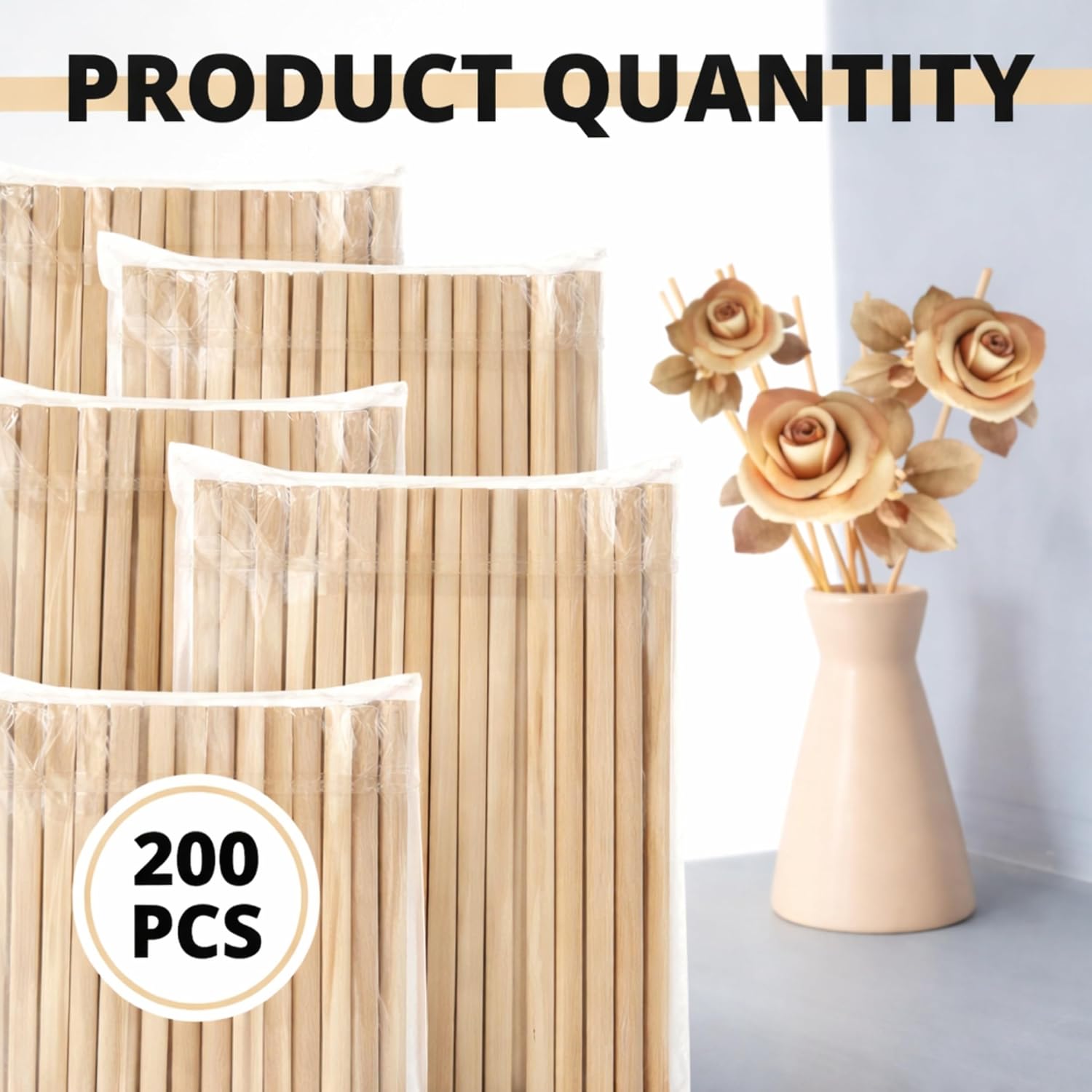 200PCS Dowel Rods 12 inch Wooden Rods 3/16 Inch Unfinished Sticks for Crafting Bamboo Sticks for Crafts Bamboo Long Dowels for Arts and DIY