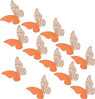Pengcen 12 Pcs 3D Butterfly Wall Stickers,DIY Wall Decor,Removable Paper Butterflies Sticker,Decoration Kids Bedroom and Wedding,Orange,Pattern A
