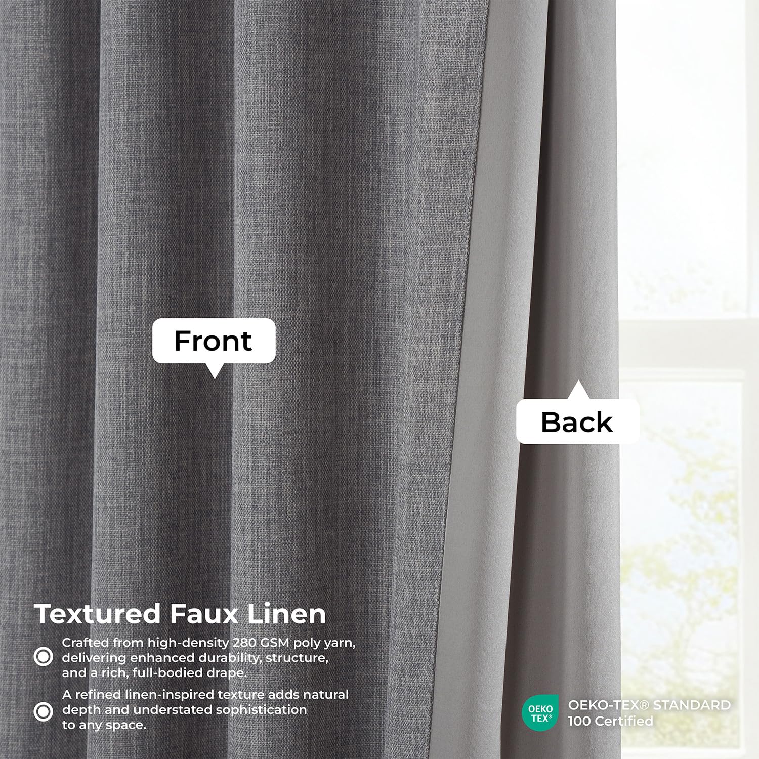 HPD Half Price Drapes BOCH-LN-DW-P - Tenda oscurante extra larga in lino (1 pannello), 250 x 223 cm, BOCH-LN18513-84-DW, colore: grigio blazer