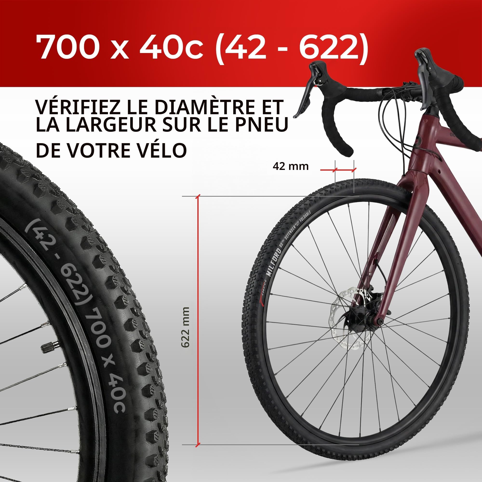 Fincci Pneus Gravel 700x40c (42-622) Paire Pliable, Protection Anti-Crevaison Nylon, 60 TPI – Lot de 2 Pneus. Idéal pour Vélo Tout Chemin VTC, Gravel et Voyages à Vélo, Grip et Confort Hors Route