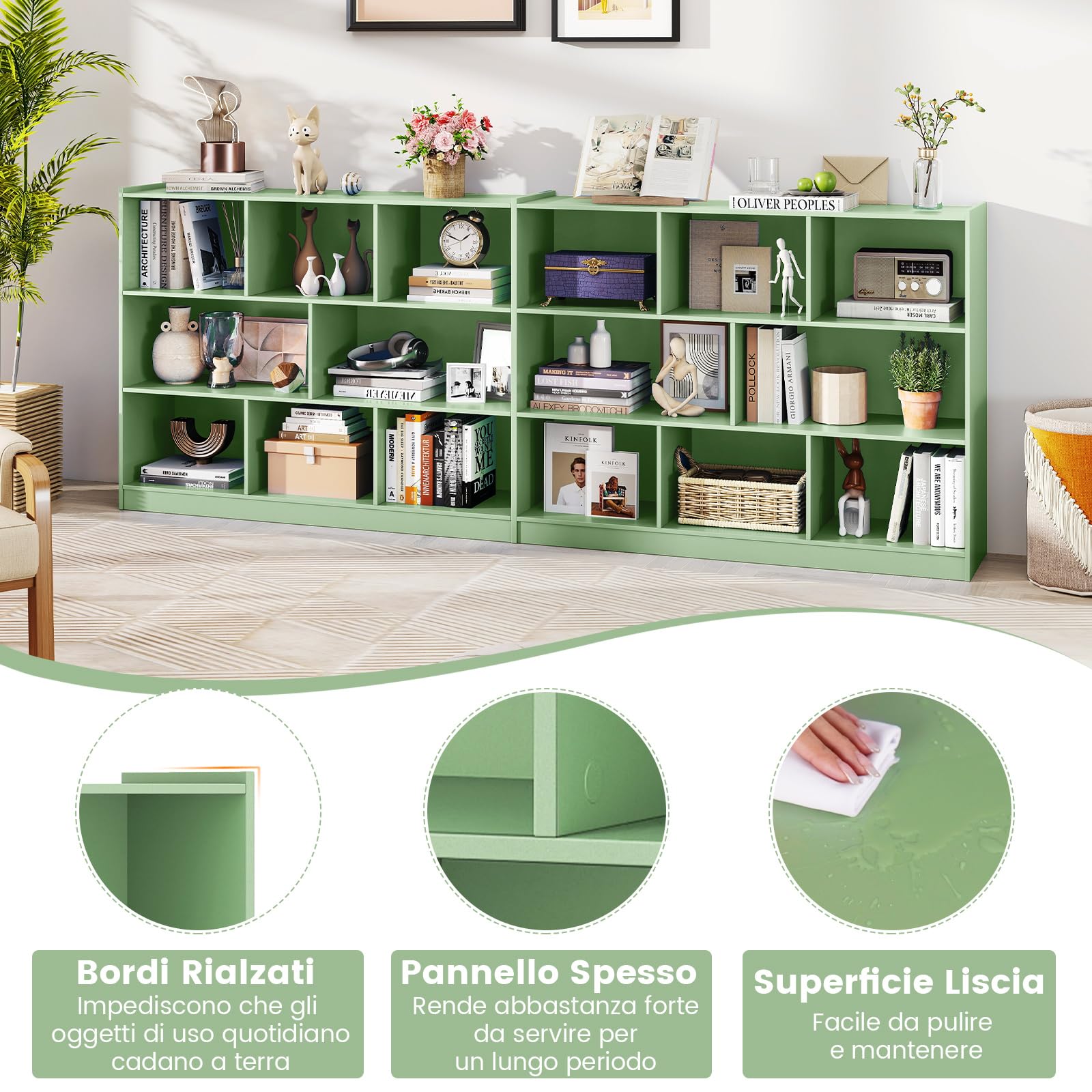 COSTWAY Libreria Scaffale da Terra con 8 Cubi, Libreria Multifunzione in Legno con Anti-ribaltamento, Salvaspazio per Cameretta, Soggiorno e Studio, Portata 220 kg, 122 x 32 x 93 cm (Verde)