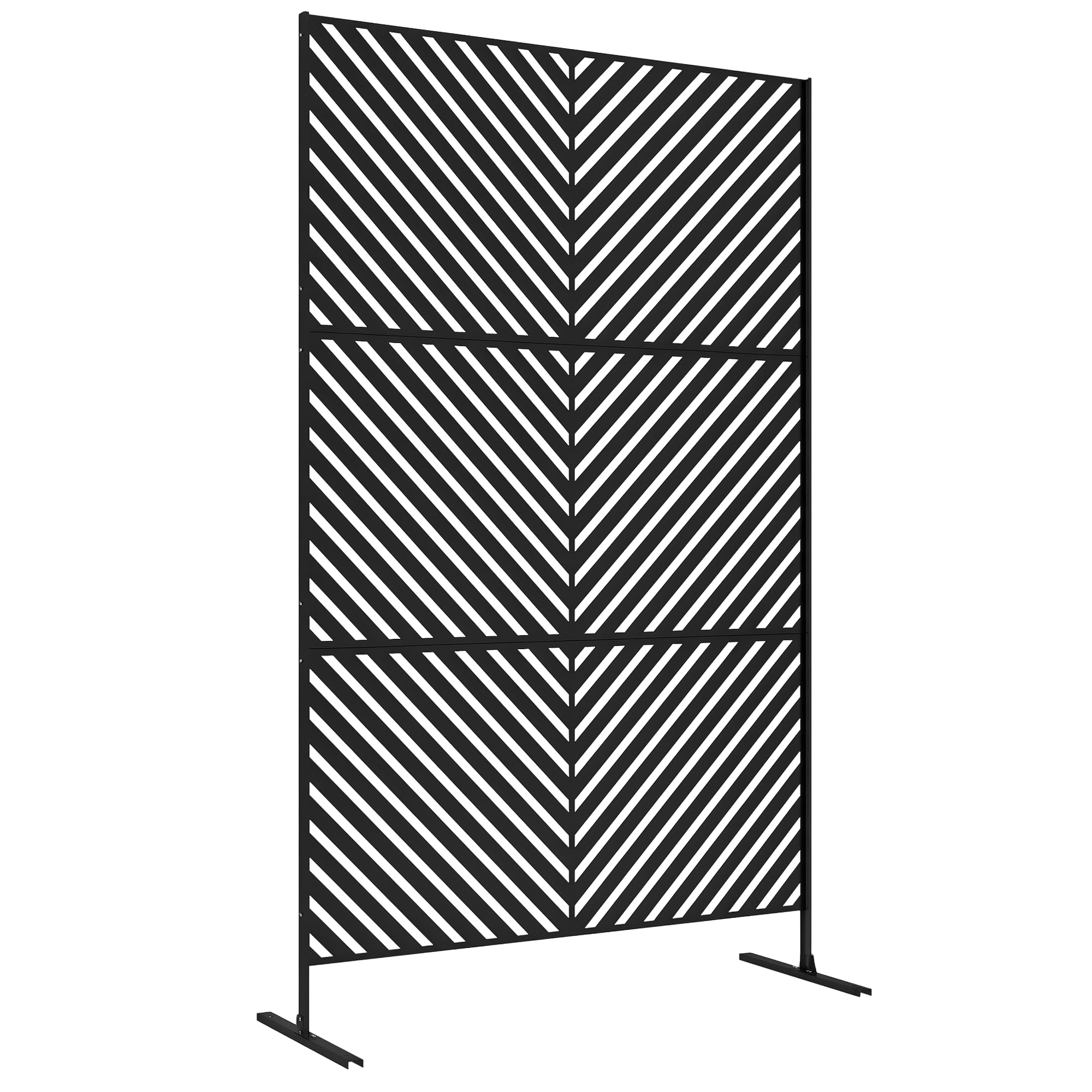 Outsunny Metal Outdoor Privacy Screen, Decorative Outdoor Divider with Stand and Expansion Screws, Freestanding Privacy Panel for Garden, Terrace, Triangle Style, Black