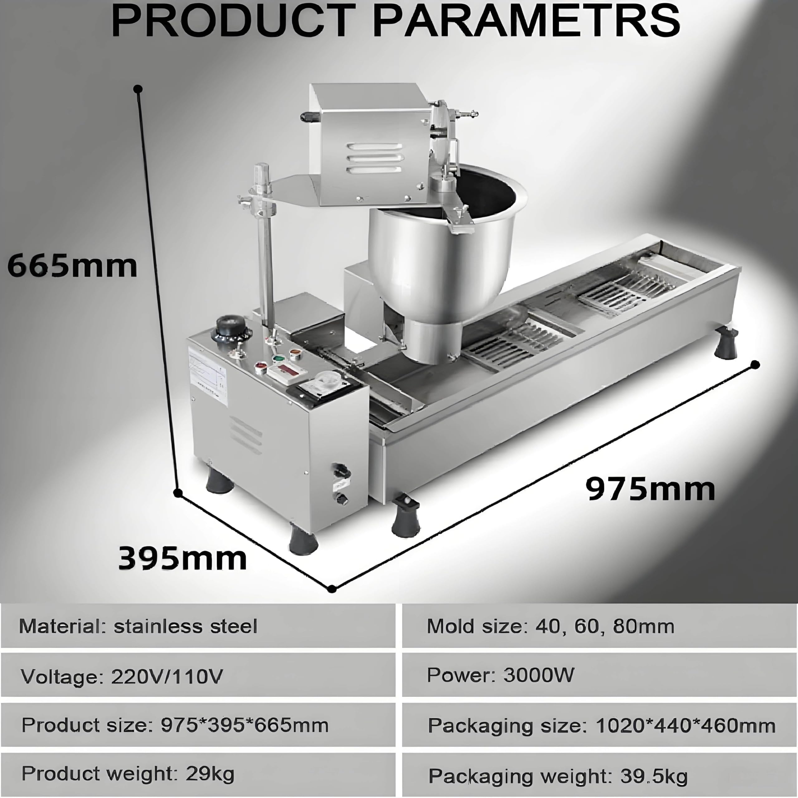 Máquina automática Comercial para Hacer donas, Equipo para Hacer donas de una Sola Fila, freidora automática de Acero Inoxidable, con moldes de 3 tamaños y conteo automático.
