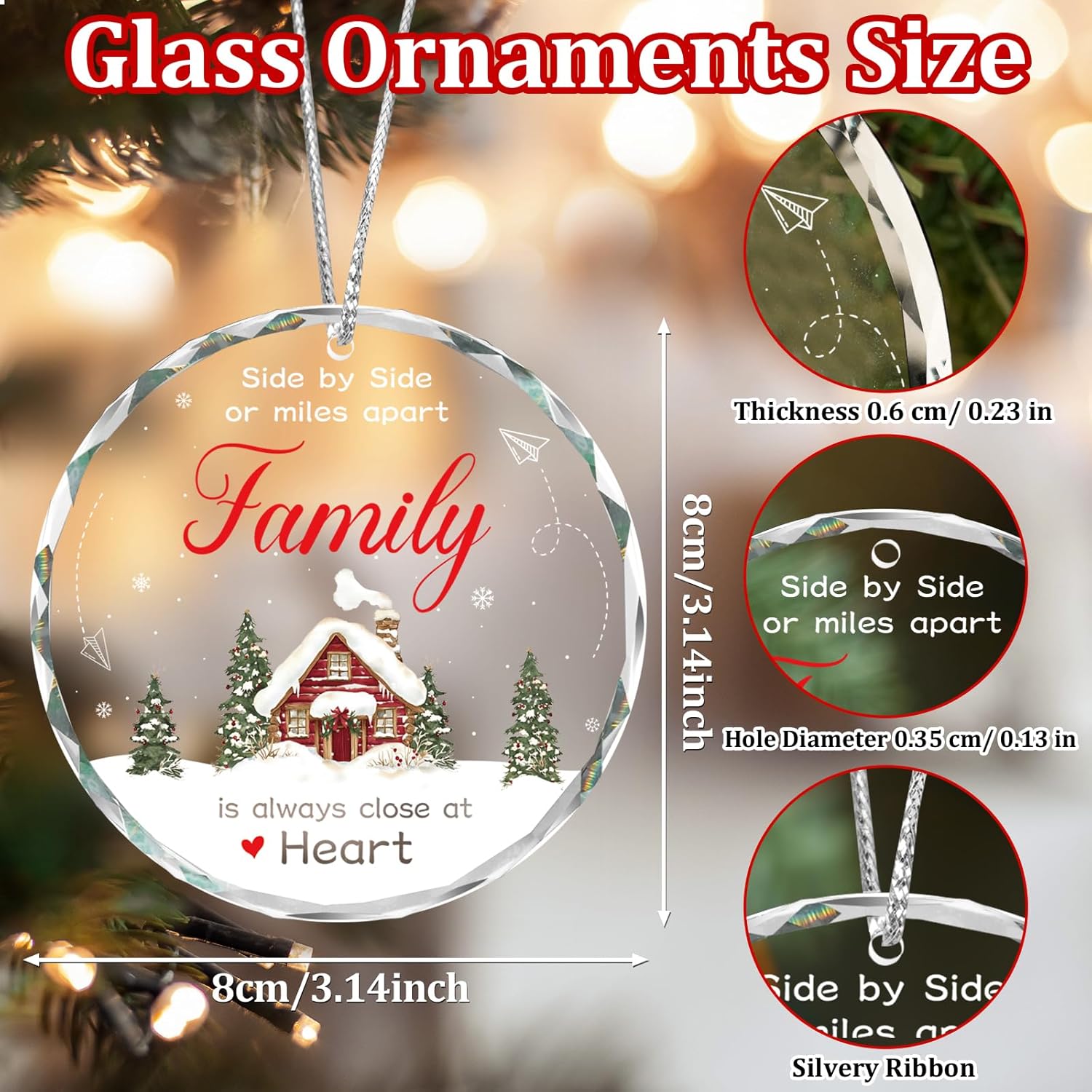 Family Christmas Ornaments Gifts, Long Distance Gifts for Families, for Mom, Dad, Grandma and Grandpa, Christmas Tree Decoration Glass Ornament, Christmas Decorative Hanging Sign - Image 2