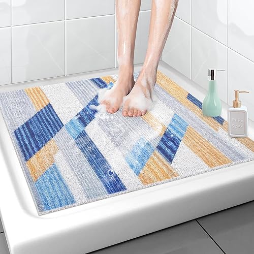 Miniatura 25 de Alfombra de Ducha y Bañera Antideslizante de Luffa: Alfombra de Bañera Cuadrada de 24x24 Pulgadas para Ducha Interior - Suave Antideslizante con Gris
