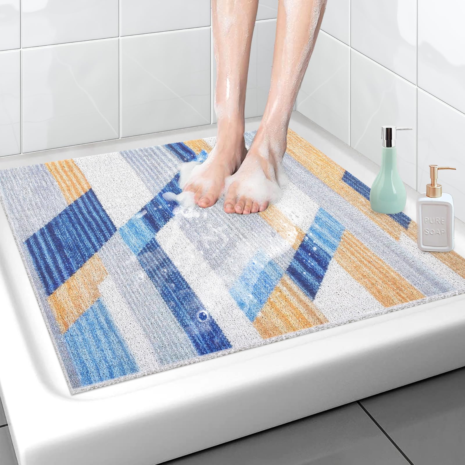 Square Shower Mat Non Slip Anti Mould, 60 x 60 cm Loofah Shower Mats for Inside Shower, Soft PVC Anti Slip Shower Mat for Floor, Bathroom, Home, Kitchen, Hotel, Machine Washable, Quick Drying — image 1