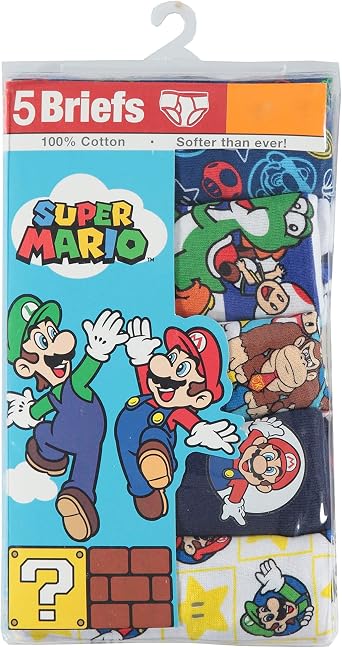 Nintendo Boys' Mario Underwear and Boxer Briefs With Luigi, Toad, Yoshi, Peach & Bowser, 2/3t-12