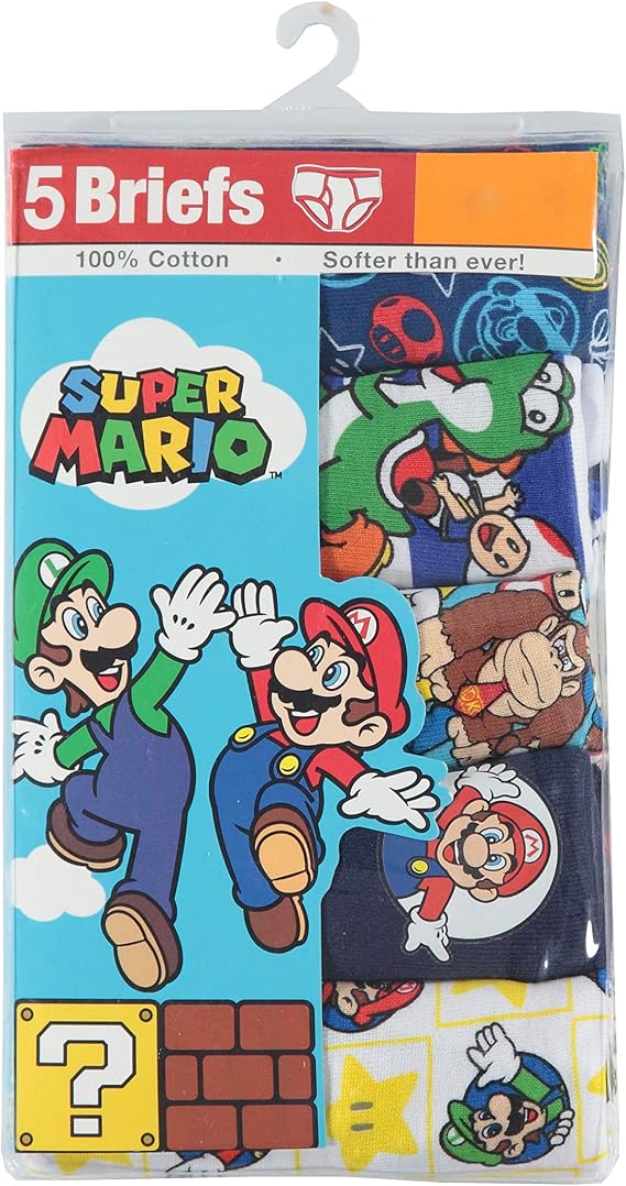 Nintendo Boys' Mario Underwear and Boxer Briefs With Luigi, Toad, Yoshi, Peach & Bowser, 2/3t-12