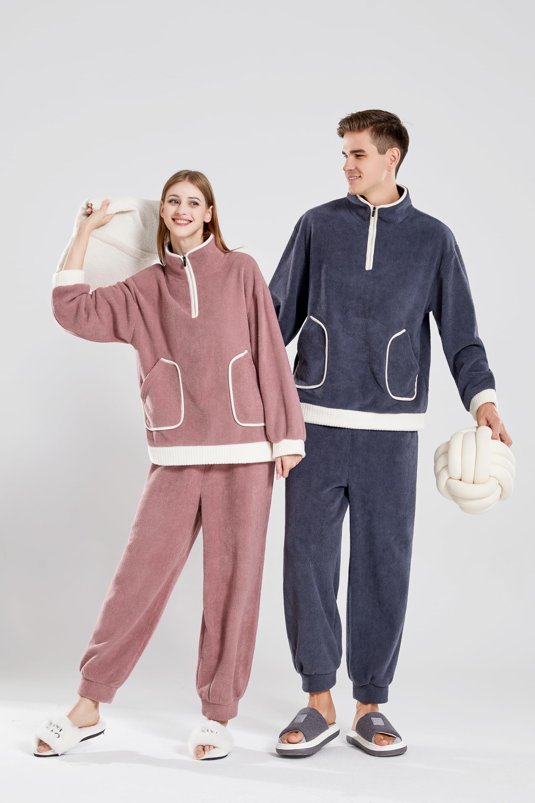 Pyjama d'hiver pour Femmes Pyjamas en Polaire Moelleux pour Hommes Et Femmes, Vêtements De Détente, Ensemble De Pyjamas Confortables Et Chauds-Un-L