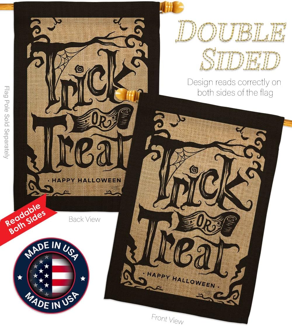 Halloween Trick Garden House Flag - Set Fall Witch or Treat Spooky Night Black Cat Season Autumntime Pumpkin - Decoration Banner Small Yard Gift Double-Sided Made in USA 28 X 40