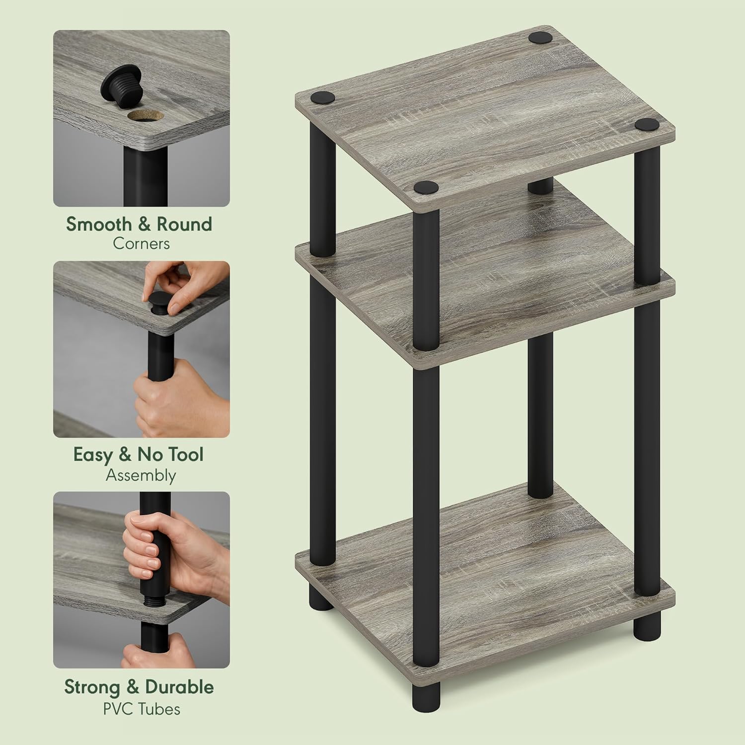 Image showing hands assembling the table, highlighting the smooth rounded corners, easy tool-free assembly, and strong PVC tubes.