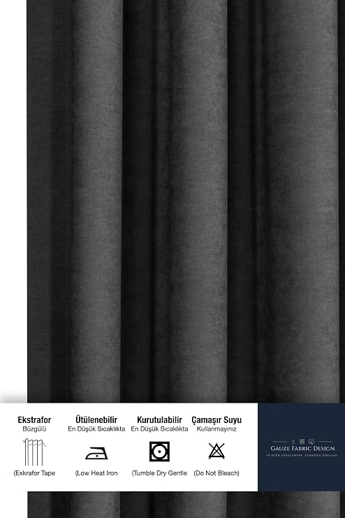 Gauze Fabric Design Safir Antrasit EKSTRAFOR BÜZGÜLÜ KADİFE DOKULU YÜKSEK KALİTELİ TEK KANAT FON PERDE 150 x 260