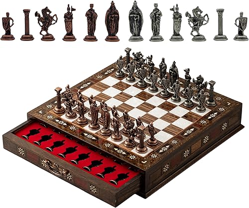 Miniatura 2 de Juego de ajedrez hecho a mano de 15 pulgadas con piezas de ajedrez de metal del ejército británico, tablero de ajedrez de almacenamiento de lujo,