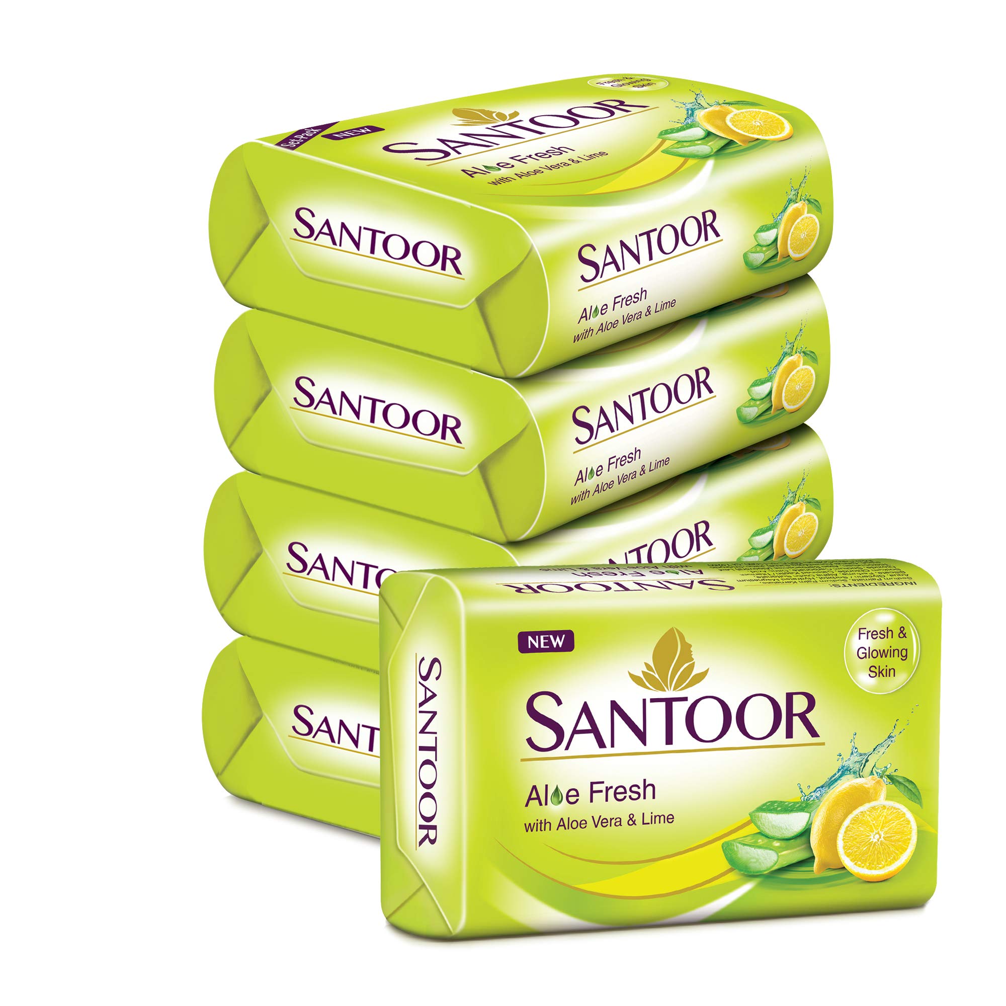Santoor Aloe Fresh Soap with Aloe Vera and Lime for Radiant Looking