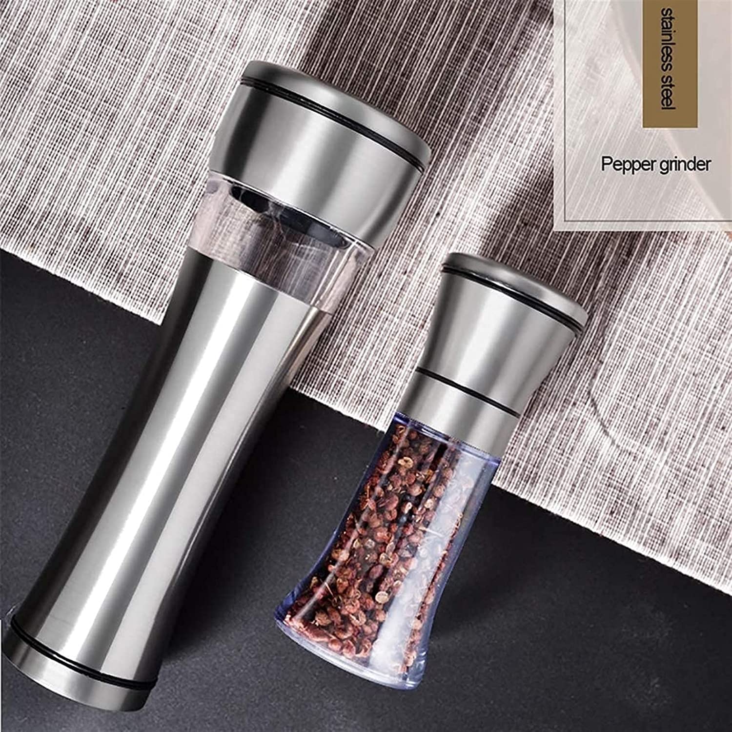 Edelstahl Salz- und Pfeffermühle Set -Einstellbare Keramik Seesalz Grinder & Pfeffermühle-hohe Glas Salz- und Pfefferstreuer