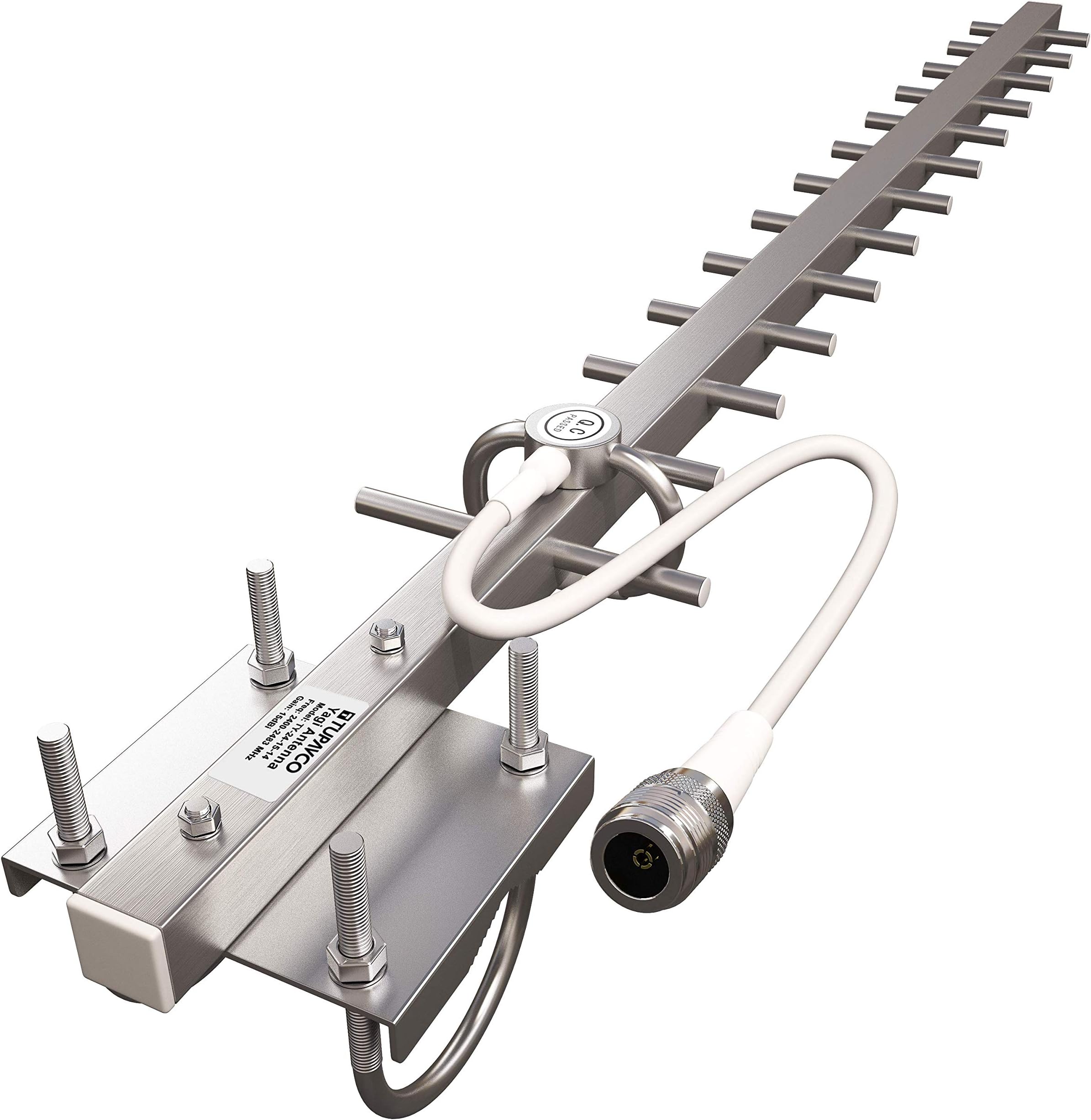 Yagi WiFi Antenna 2.4GHz (15dBi) Outdoor Directional Signal (H:30° V:25°) Long Distance Range (High-Gain Weatherproof) Wireless Network (Pole Mount) N-Female Pigtail Connector Tupavco TP512