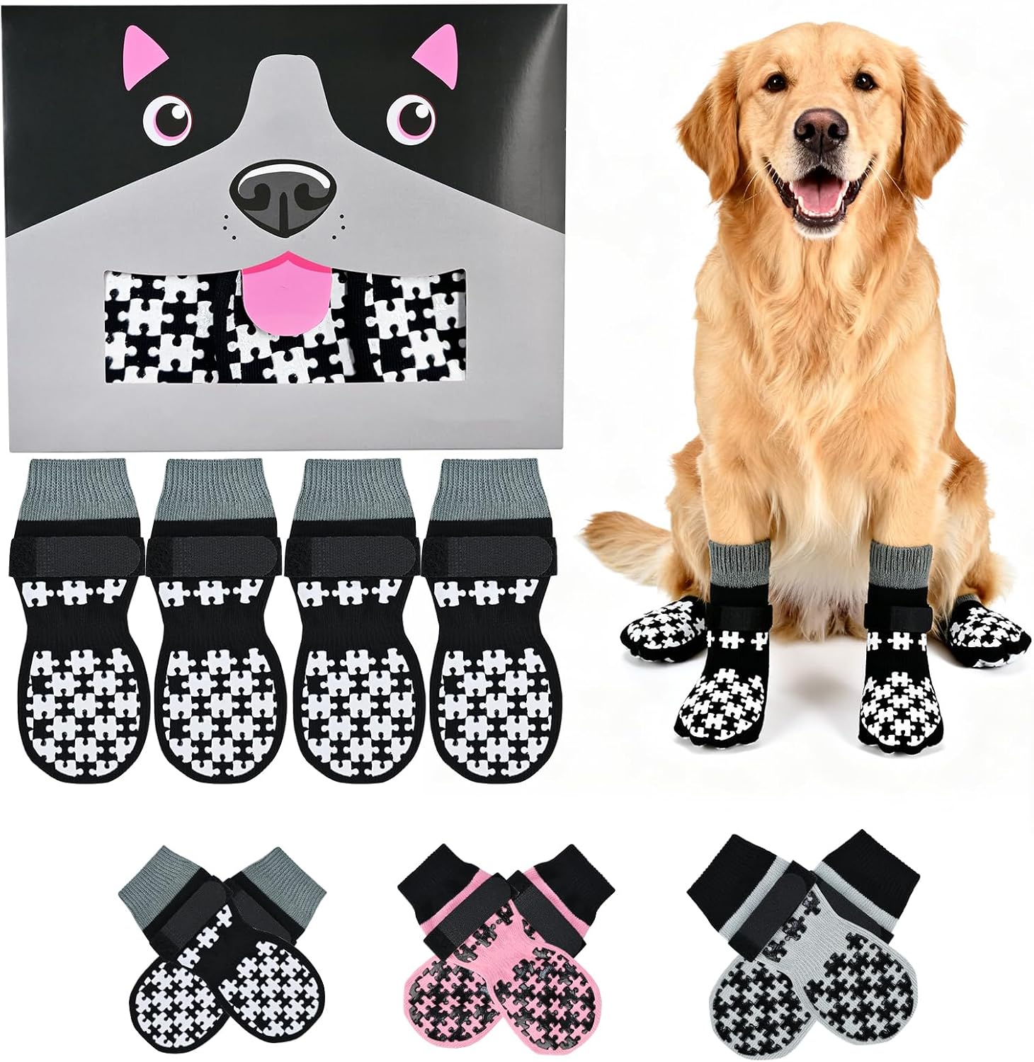 ROUWINNE Dog Grippy Socks for Senior Dogs — Double-Sided Non-Slip Paw Protection for Hardwood Floors