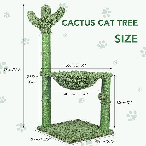 Miniatura 2 de Poste rascador para gatos con hamaca, árbol para gatos de 38.2 pulgadas para gatitos de interior, torre pequeña de cactus para gatos con bola