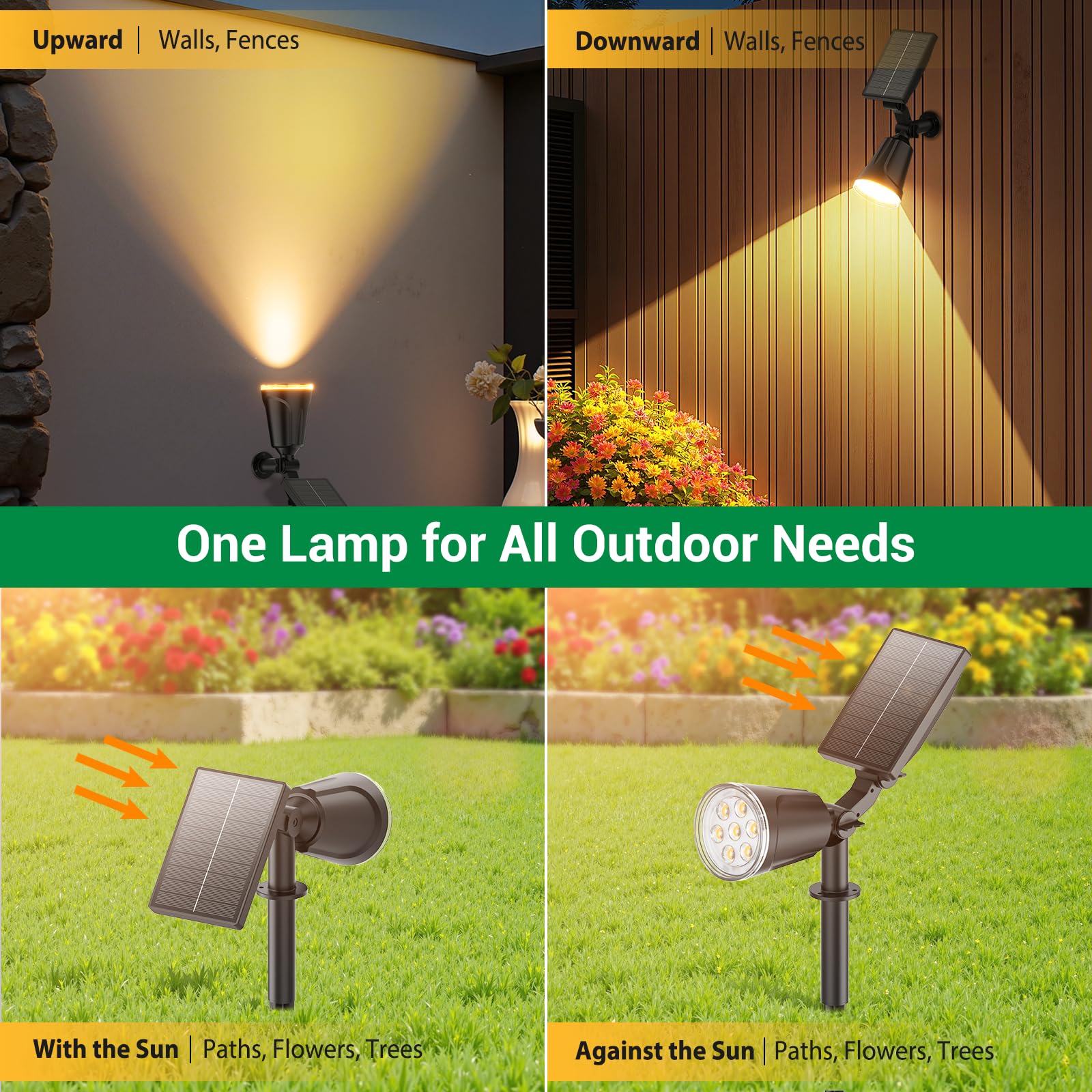 GEARLITE Solarlampen für Außen Garten, Warmweiß Solar LED Strahler Außen mit 1500 mAh Batterie, 1200 Lumen Solarleuchten für Außen mit IP65 Wasserdicht für Gartendeko Blumen Fußweg
