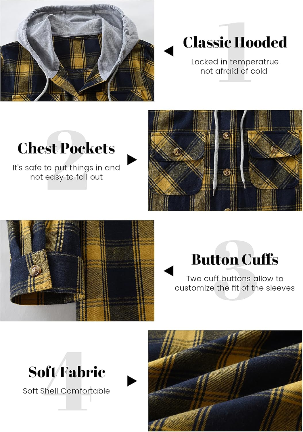 Womens Flannel Hoodie Shirts Long Sleeve Plaid Jacket Casual Cotton Button Down Shirt for Women - Image 4