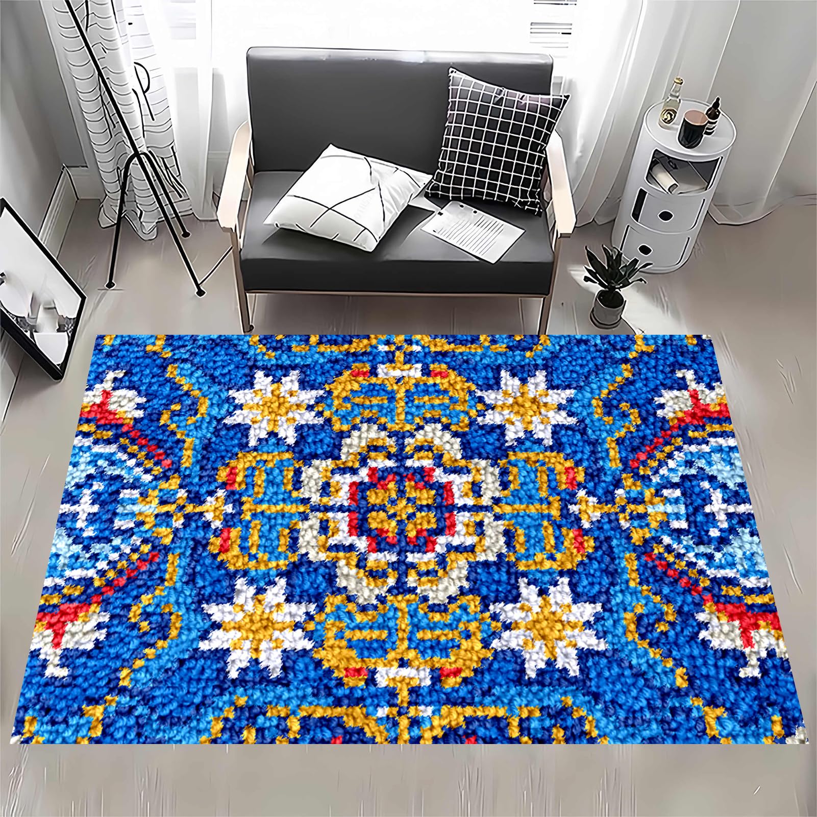 MXOUAJ 40 x 70 cm Latch Hook Rug Kits for Adults, Rug Making Kits for Adults, Printed Canvas Tapestry Kits Embroidery Kits, DIY Crochet Yarn Floor Cushion Crochet Large Hook for Home Decoration