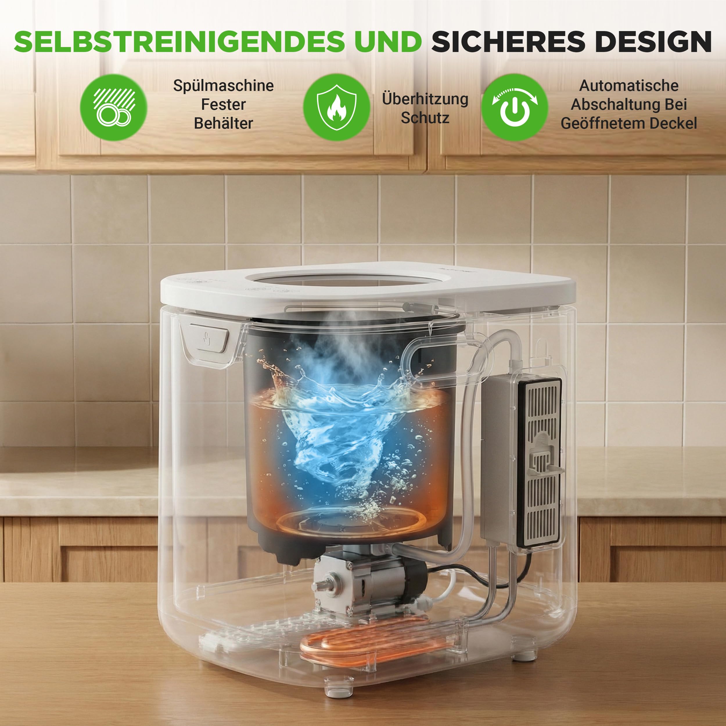 NutriChef Elektrischer Küchenkomposter - Indoor Lebensmittelabfälle Komposter Mülleimer, Geruchloses Arbeitsplatten-Design, Kohlefiltersystem, Leiser Betrieb, Heimkompostierungslösung, Weiß