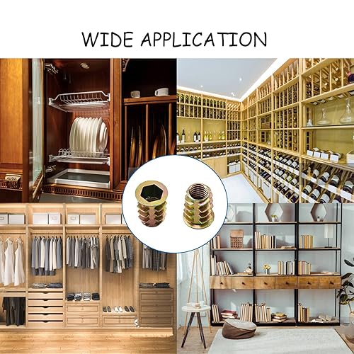 Miniatura 6 de MroMax Insertos roscados hexagonales, rosca interna M8, unidad hexagonal con brida de 0.59 pulgadas de longitud, tuerca roscada, insertos de madera