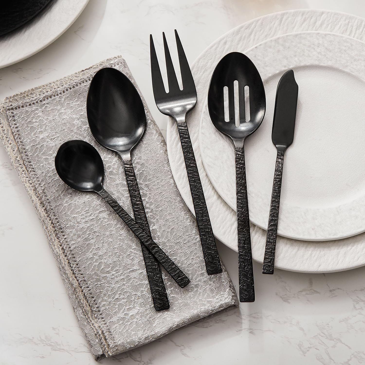 KINGSTONE 65 Pcs Black Hammered Silverware Set -9 KINGSTONE 65 Pcs Black Hammered Silverware Set -9
