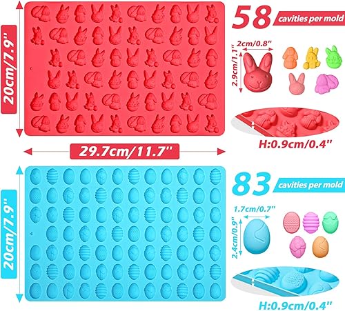 Miniatura 3 de Webake Mini moldes de silicona de Pascua con forma de conejo y huevo de Pascua, moldes de conejo de 58 cavidades y moldes de huevos de 83 cavidades