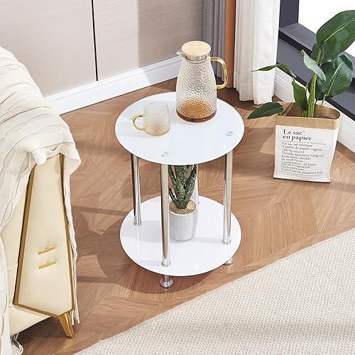 Miniatura 4 de Mesa auxiliar de cristal para sala de estar, mesa auxiliar redonda para sofá, mesa auxiliar redonda de vidrio para espacio pequeño, mesa auxiliar de