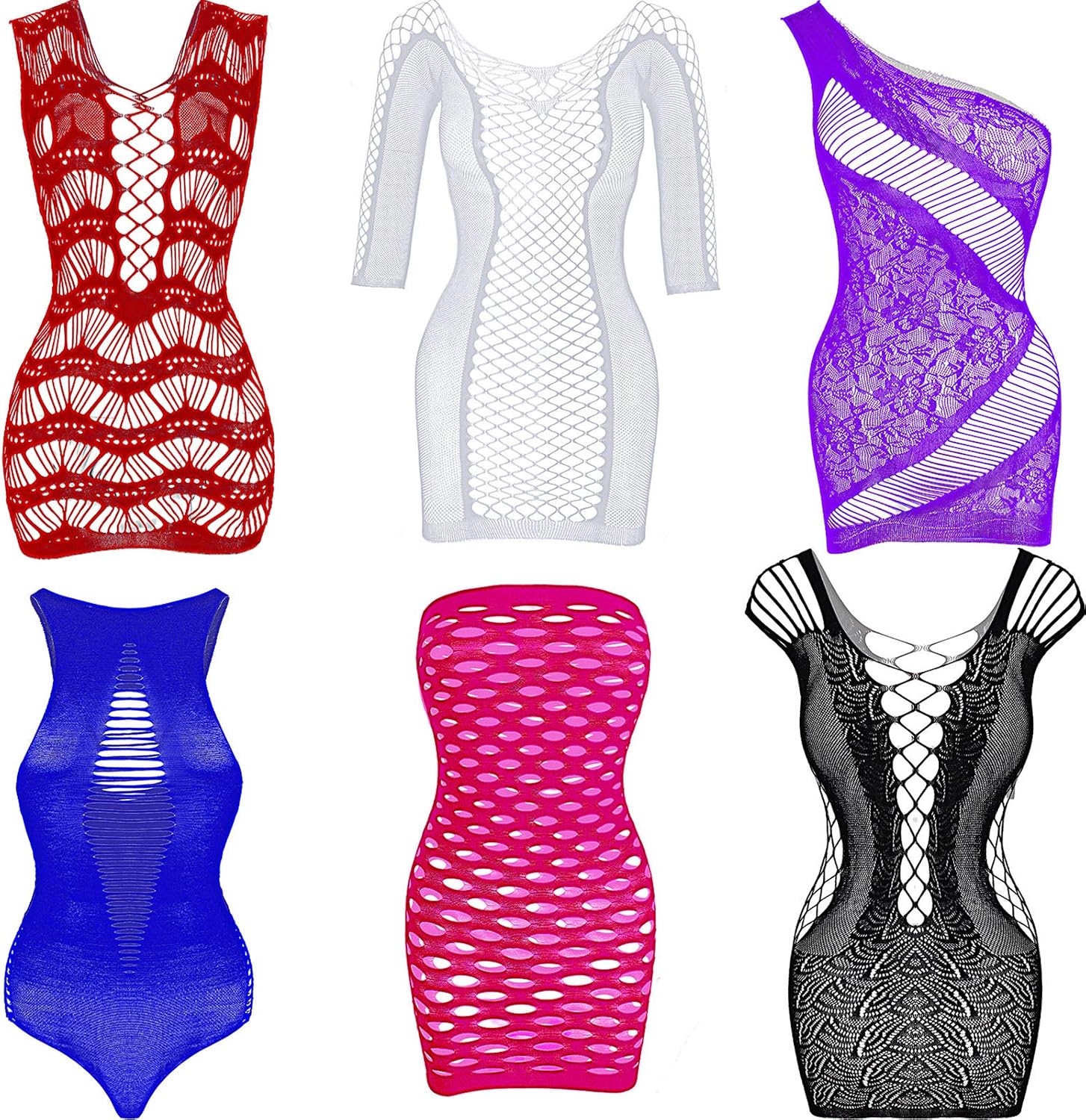 SATINIOR 6 Pieces Women Mesh Lingerie Fishnet Babydoll Mini Dress Mesh Bodysuit Sleepwear