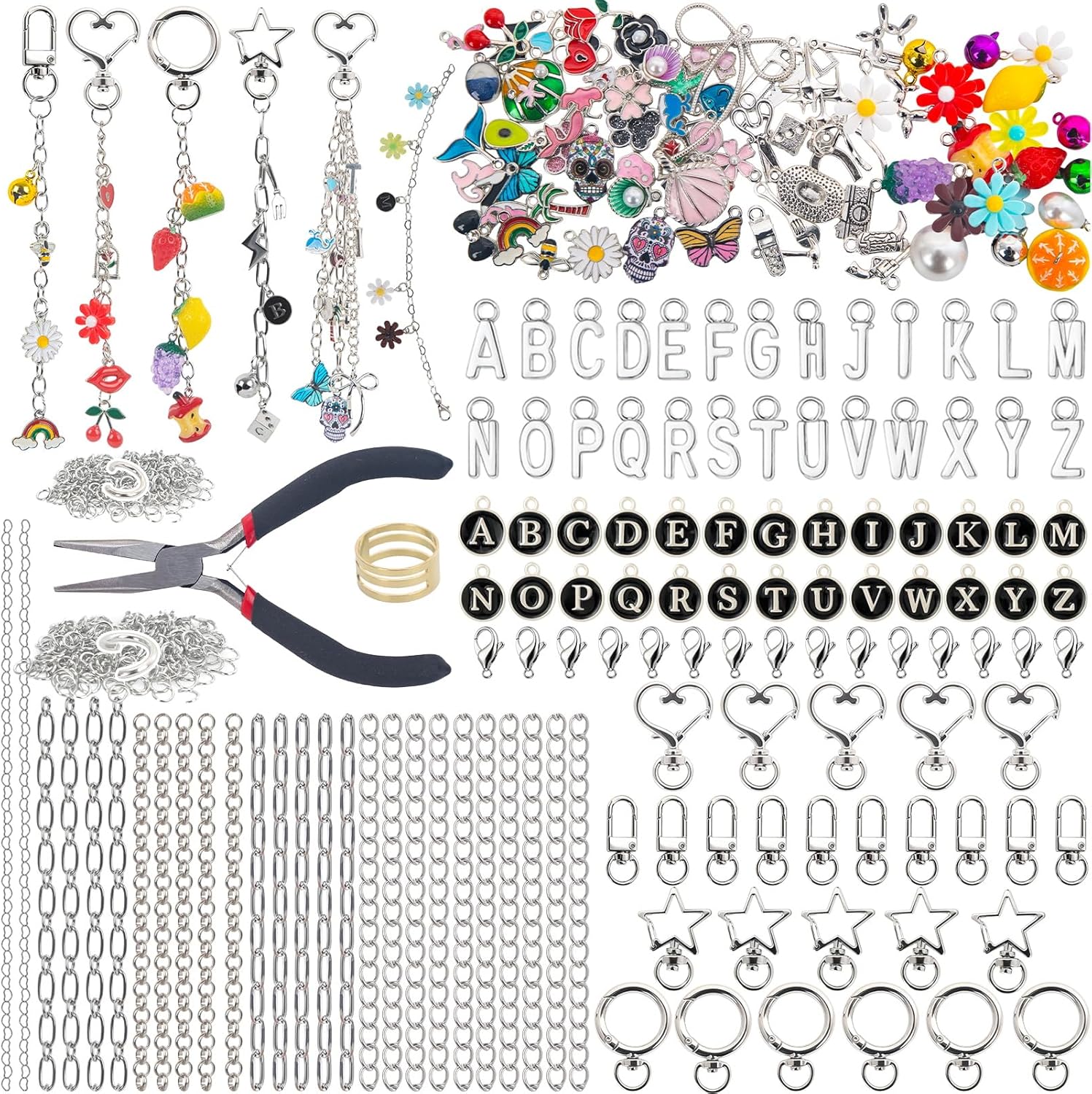 foci cozi 195PCS Lipgloss Keychain Jewelry Making Charms Kit for Adults,Charms for Jewelry Keychain Making Supplies,Charm Bracelet Making Kit