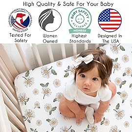 Sweet Jojo Designs Fitted Baby Crib Sheets (Vintage Daisy Floral) for Girls, Infant Nursery, Toddler Room - Standard Size (Boho, White Daisies, Bohemian, Shabby Chic, Flower, Farmhouse, Cottagecore)