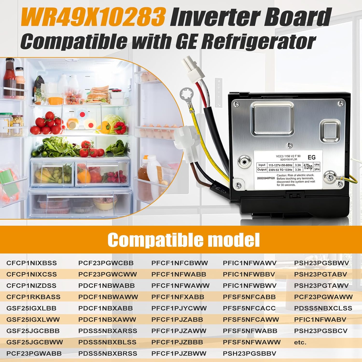 WR49X10283 WR55X10490 Inverter Control Board Compatible with GE Refrigerator,Replace WR55X10685 WR55X10979 WR55X11029 AP5669522 PS6883663 2677747 519306299,Parts Embraco VCC3 1156 K8 F 90
