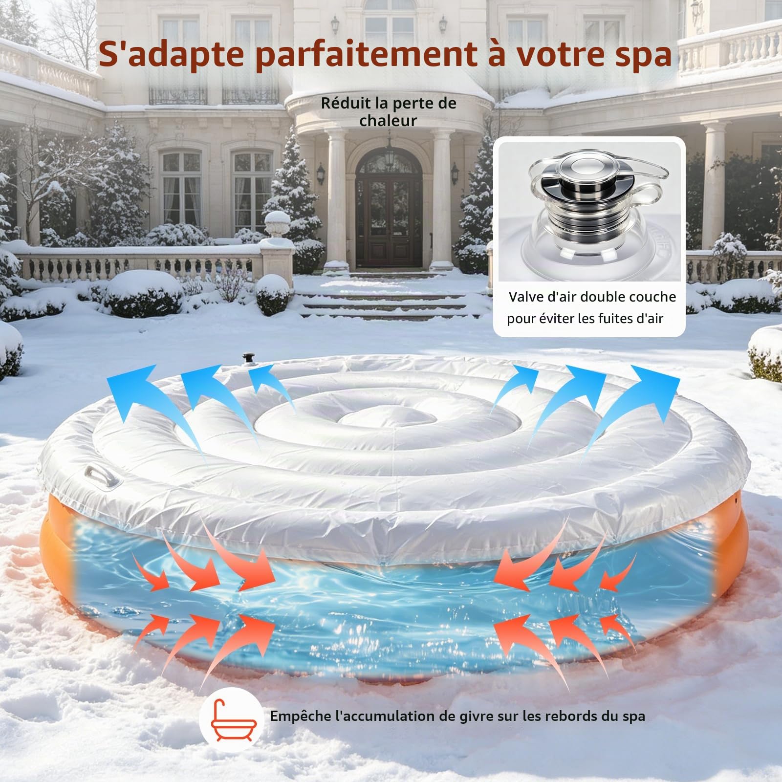 Couverture Spa Gonflable Rond - Bâche Thermique Isolée en PVC, Couvercle Spa Résistant Aux Intempéries pour Maintien De La Chaleur Et Protection, Accessoire Spa 4 à 6 Places