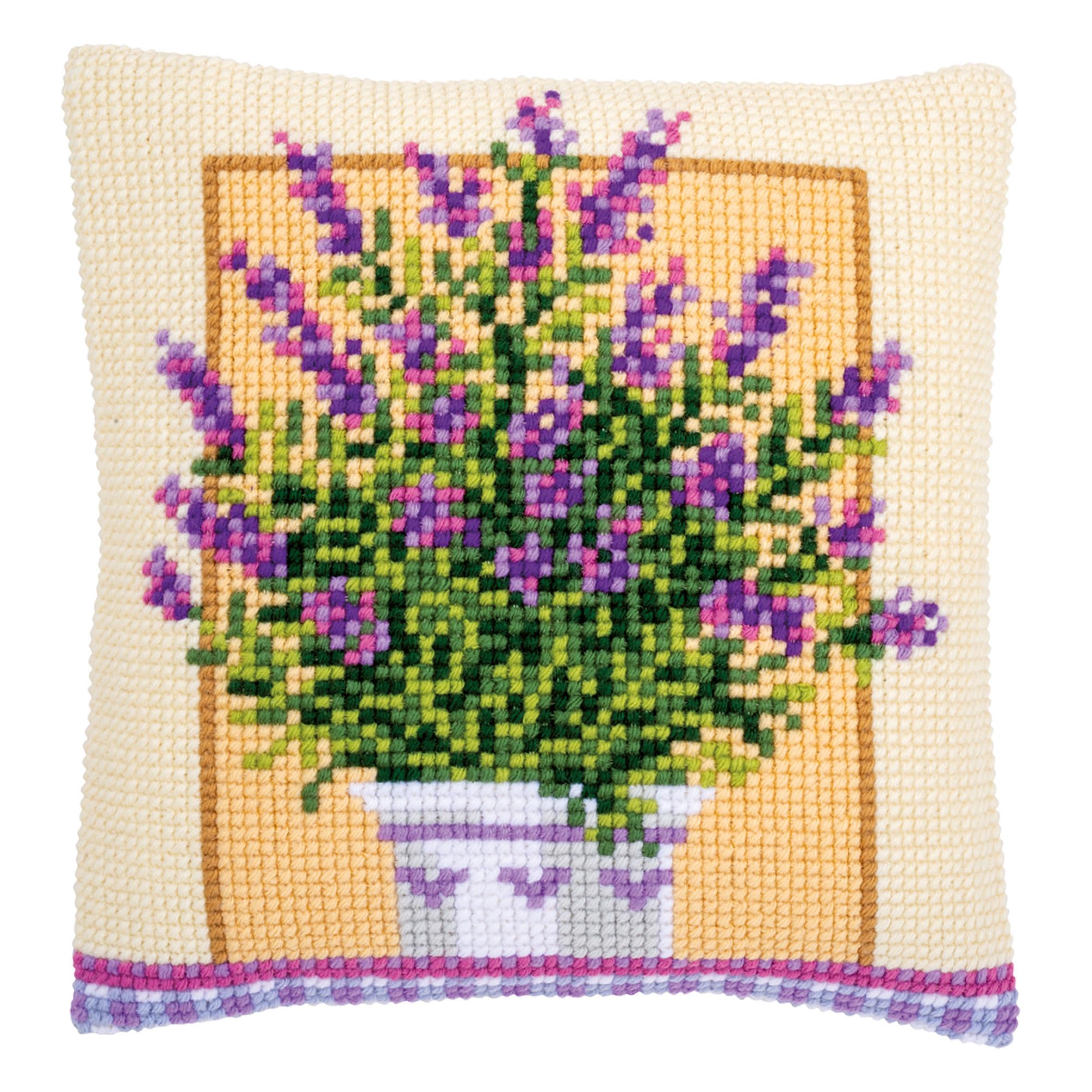 VERVACO Complete Cushion Kit - Lavander - Handmade Embroidery Kit - Adult Creative Art Gift - DIY Cross Stitch Embroidery Approx. 40 x 40 cm