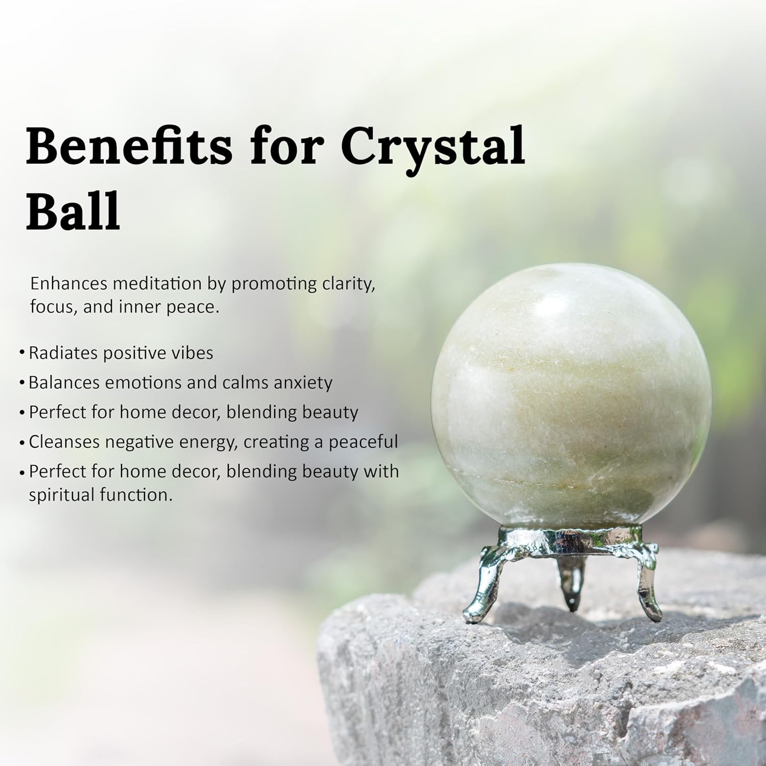 Crocon 50mm Green Jade Stone Sphere Ball with Metal Stand 1400+ Carats Gemstone Ball Healing Sphere Sculpture Figurine for Fengshui Divination Home Decoration Photography Crystal Sphere