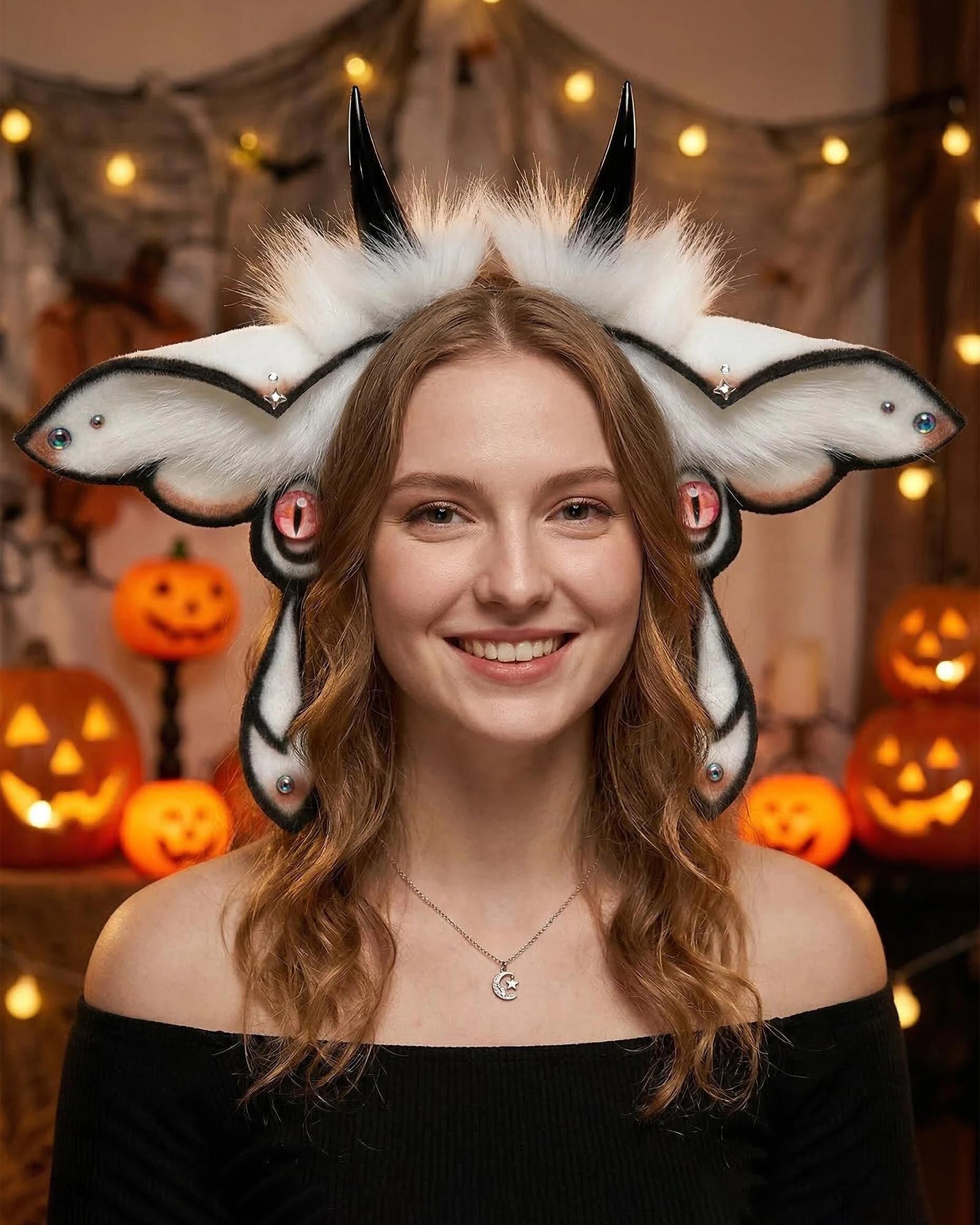 Realistic Furry Animal Ears Headband Fantasy Creature Ears Adult Cosplay Accessory for Halloween: Moth Black
