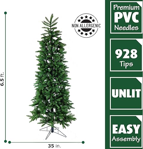Miniatura 10 de Fraser Hill Farm Árbol de Navidad artificial de pino carmelo sin luz de 7.5 pies, follaje realista, plegable para un fácil almacenamiento, soporte