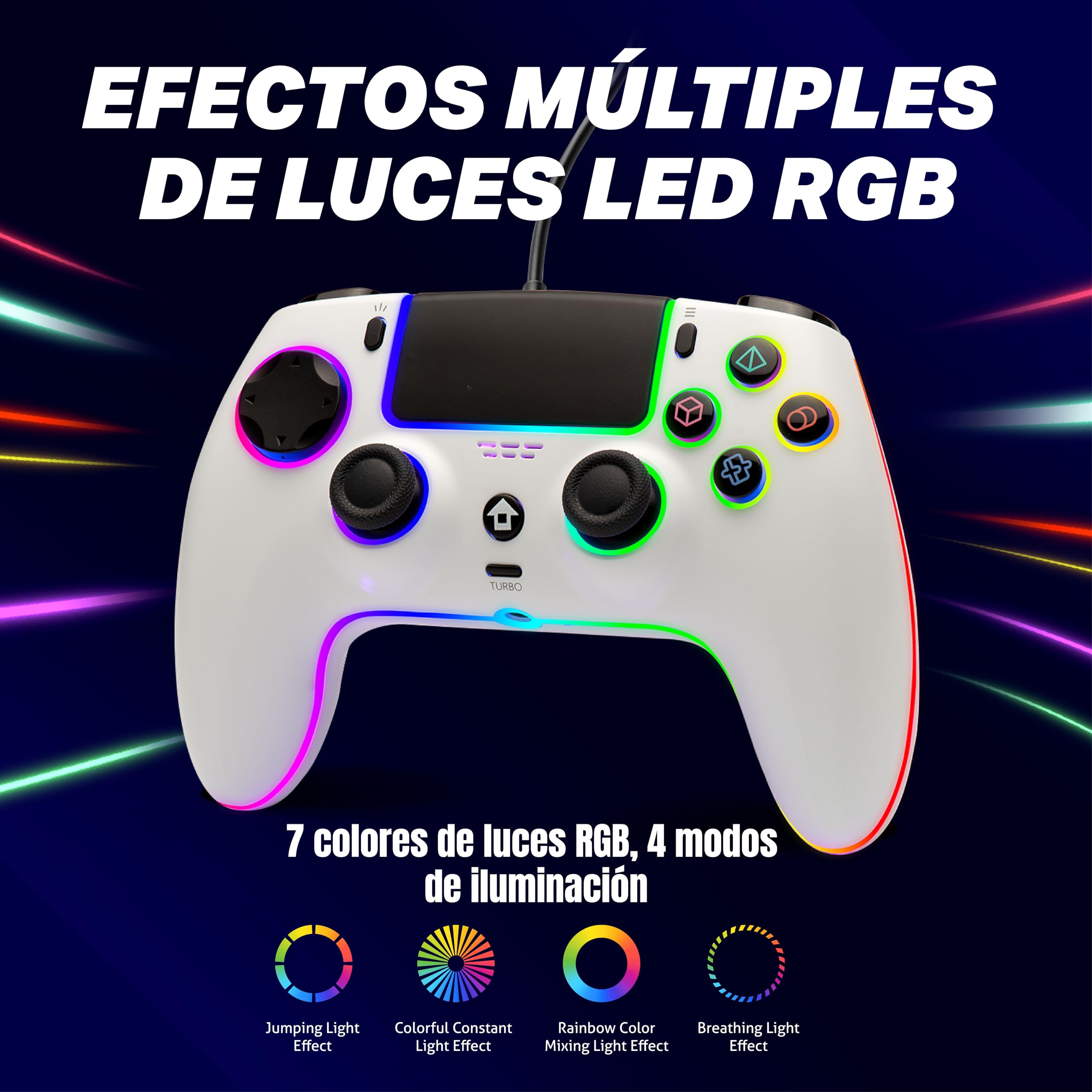 NITHO NOVA Mando con Cable Compatible con PS5/PC/MAC/Android/Steam Deck, Gamepad con Efecto Hall, Paletas Programables, Turbo, Giroscopio de 6 Ejes, Vibración Dual, Iluminación RGB & Jack de Audio