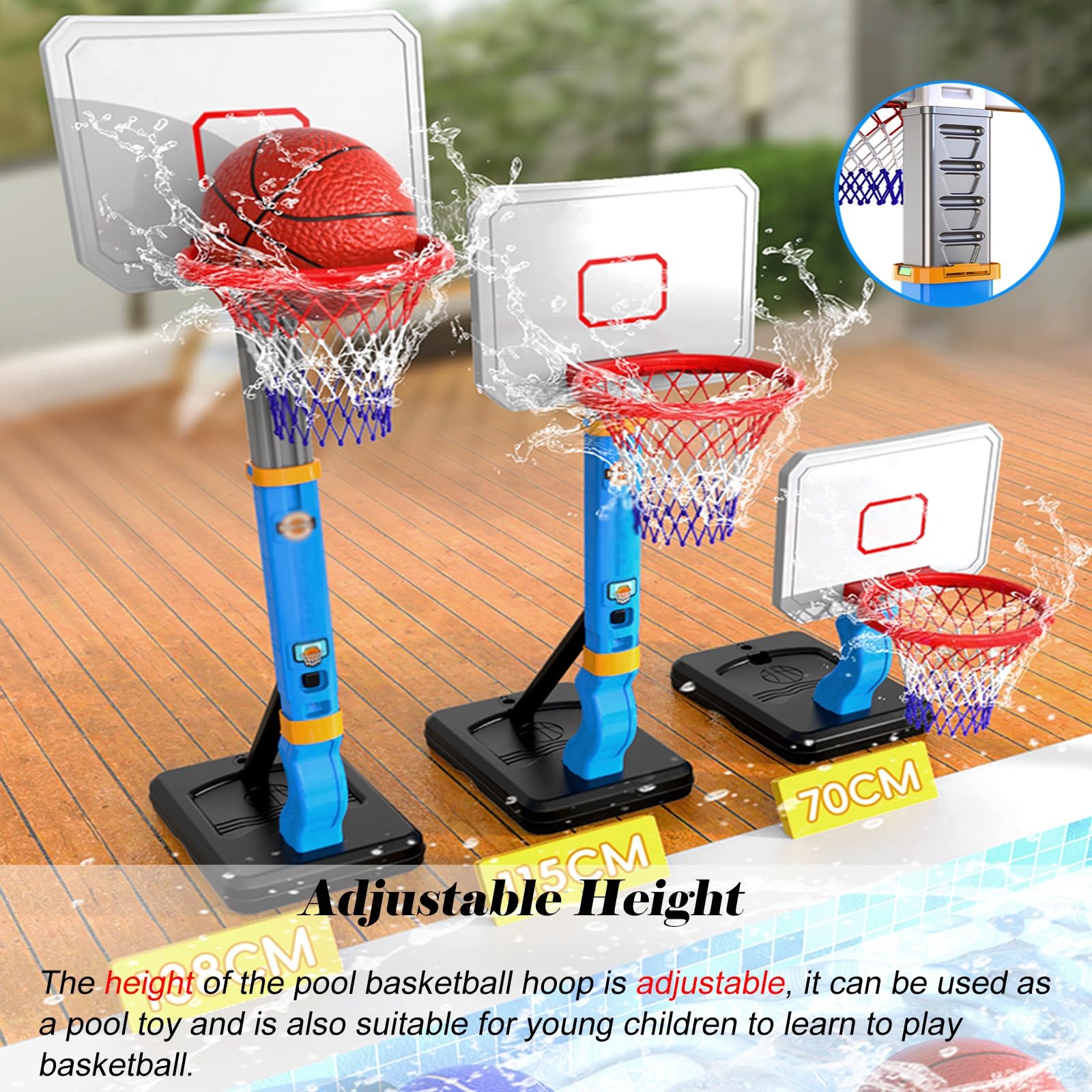 Canestro da piscina Robusto E Durevole Set Da Basket Per Piscina Regolabile In Altezza, Canestro Da Piscina Assemblato Con Base Robusta Per Il Divertimento Estivo Di Bambini/ Adolescenti E Adulti