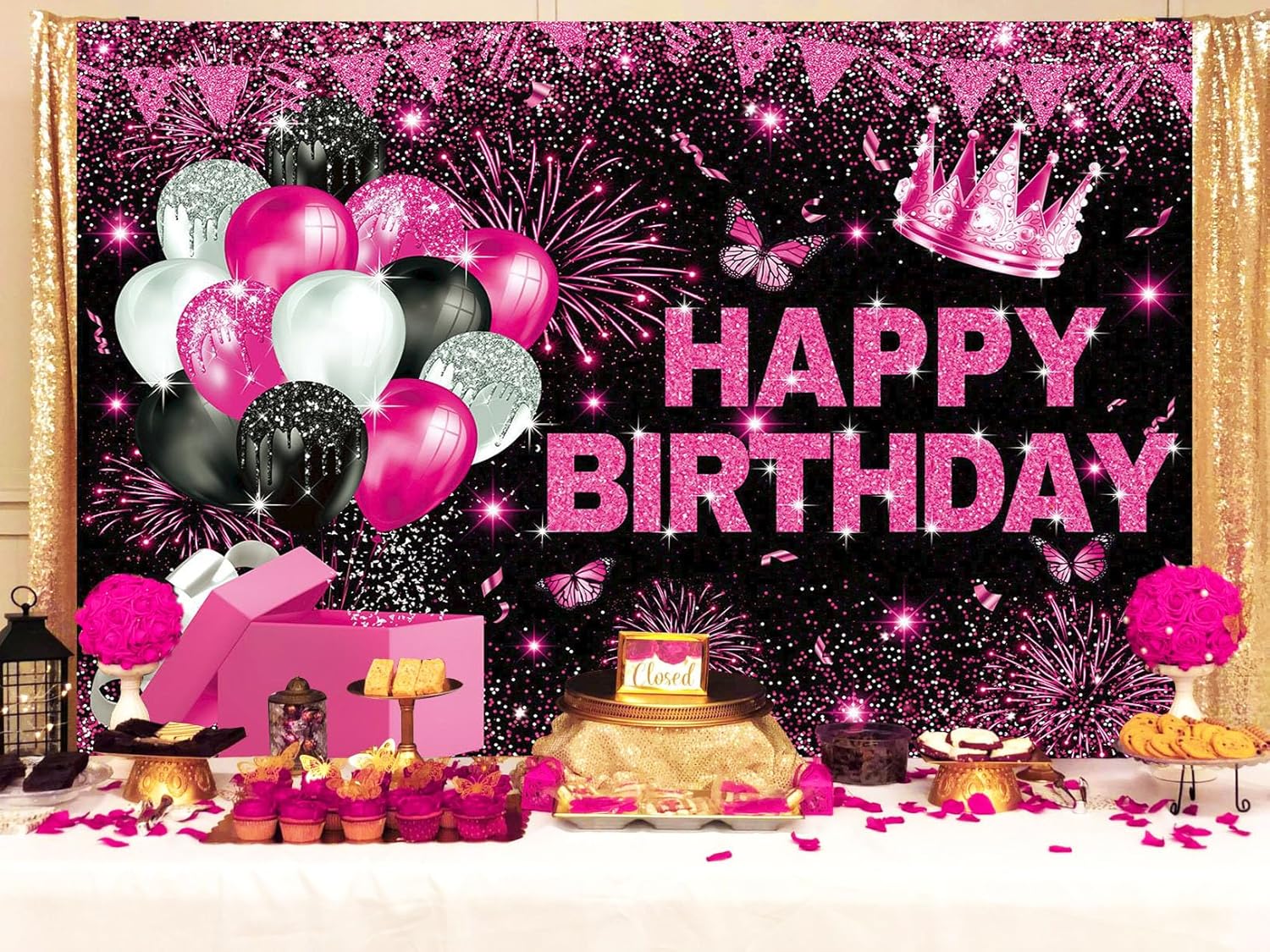 7x5ft Pink Girl Happy Birthday Backdrop Pink Backdrop for Birthday Party Baby Girl Birthday Banner Background Pink Baby Birthday Party Supplies