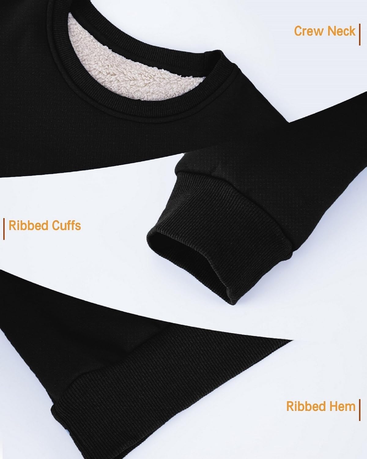 Roadbox Men's Sherpa Lined Sweatshirt, Winter Warm Heavyweight Crewneck Pullover Tops, Long Sleeve Thermal Fleece Sweaters - Image 5