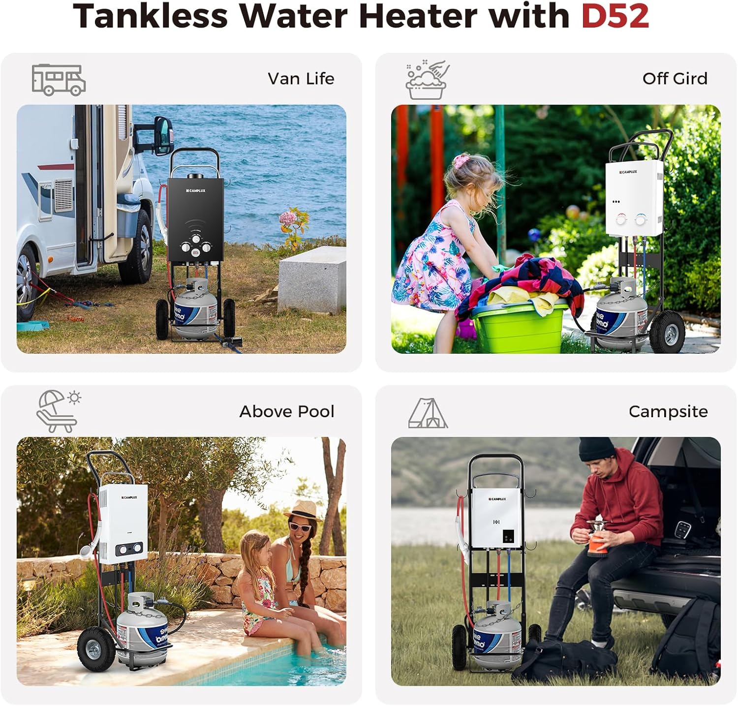 CAMPLUX Dolly Hand Cart for Portable Tankless Water Heaters, Mobile Hot Water Washing Station for Pet Grooming, Horse Stables