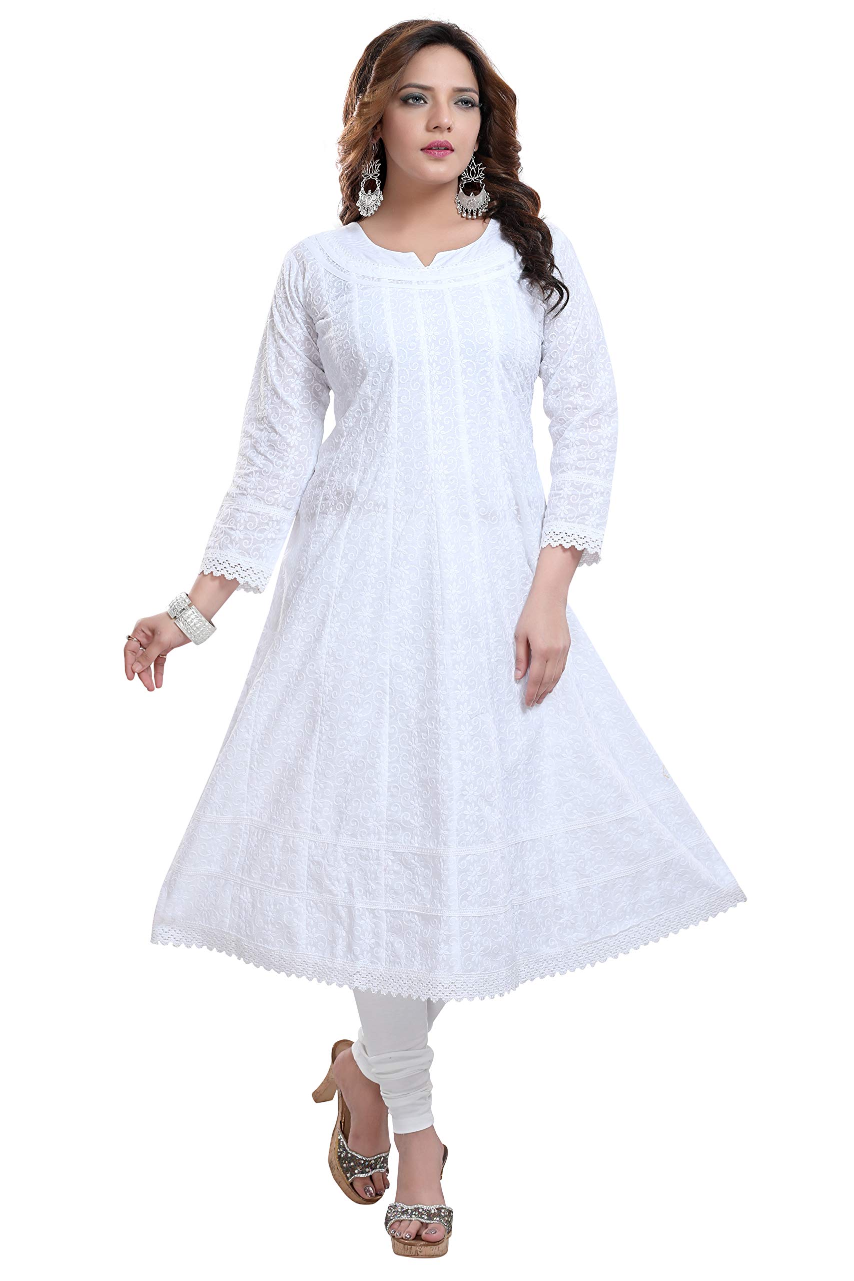 DARIKA White Anarkali Kurti for Womens Chickankari in Plus Size & Small Size.-image-21