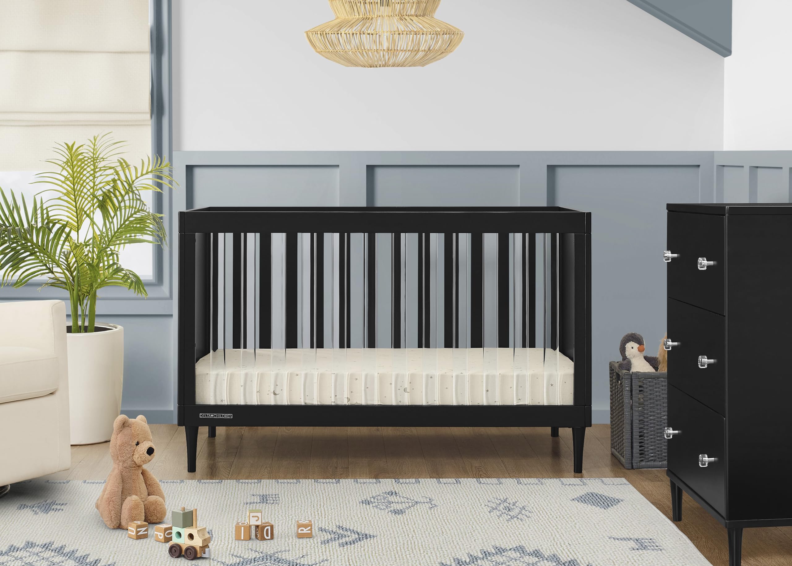 Delta Children Bowie 4-in-1 Convertible Acrylic Crib - Greenguard Gold Certified, Black Ebony